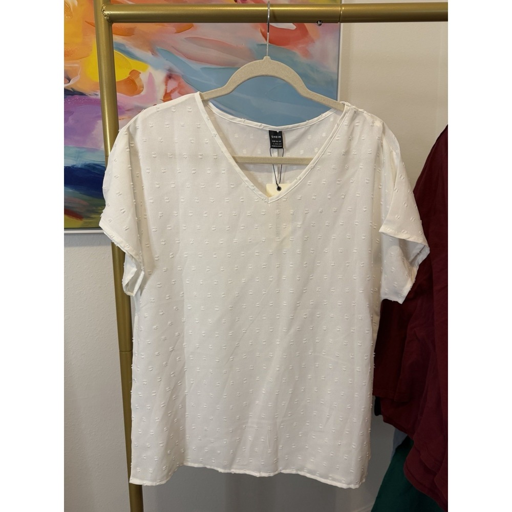 Women's White NWT Short Sleeve Oversized V Neck Blouse